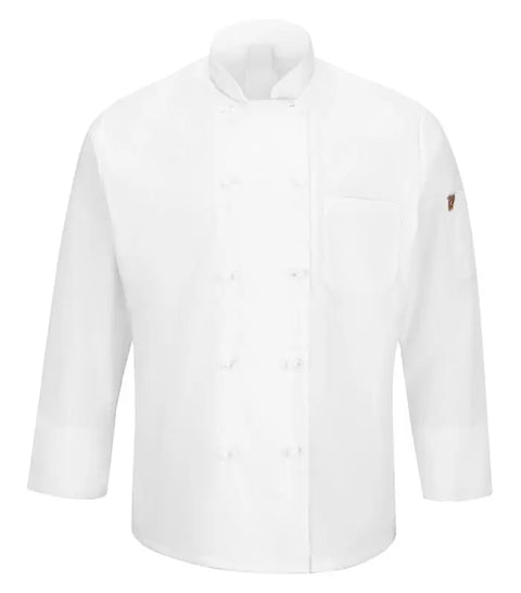 RED KAP® CHEF DESIGNS® TEN KNOT BUTTON CHEF COAT WITH OILBLOK + MIMIX™. 044X - Special Order - Feature Item