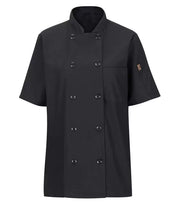 RED KAP® CHEF DESIGNS® LADIES' SHORT SLEEVE CHEF COAT WITH OILBLOK + MIMIX™. 045X - Special Order - Feature Item