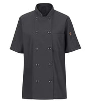 RED KAP® CHEF DESIGNS® LADIES' SHORT SLEEVE CHEF COAT WITH OILBLOK + MIMIX™. 045X - Special Order - Feature Item