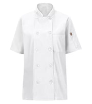 RED KAP® CHEF DESIGNS® LADIES' SHORT SLEEVE CHEF COAT WITH OILBLOK + MIMIX™. 045X - Special Order - Feature Item