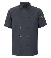 RED KAP® CHEF DESIGNS® SHORT SLEEVE CHEF COAT WITH OILBLOK + MIMIX™. 046X