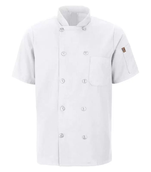 RED KAP® CHEF DESIGNS® SHORT SLEEVE CHEF COAT WITH OILBLOK + MIMIX™. 046X