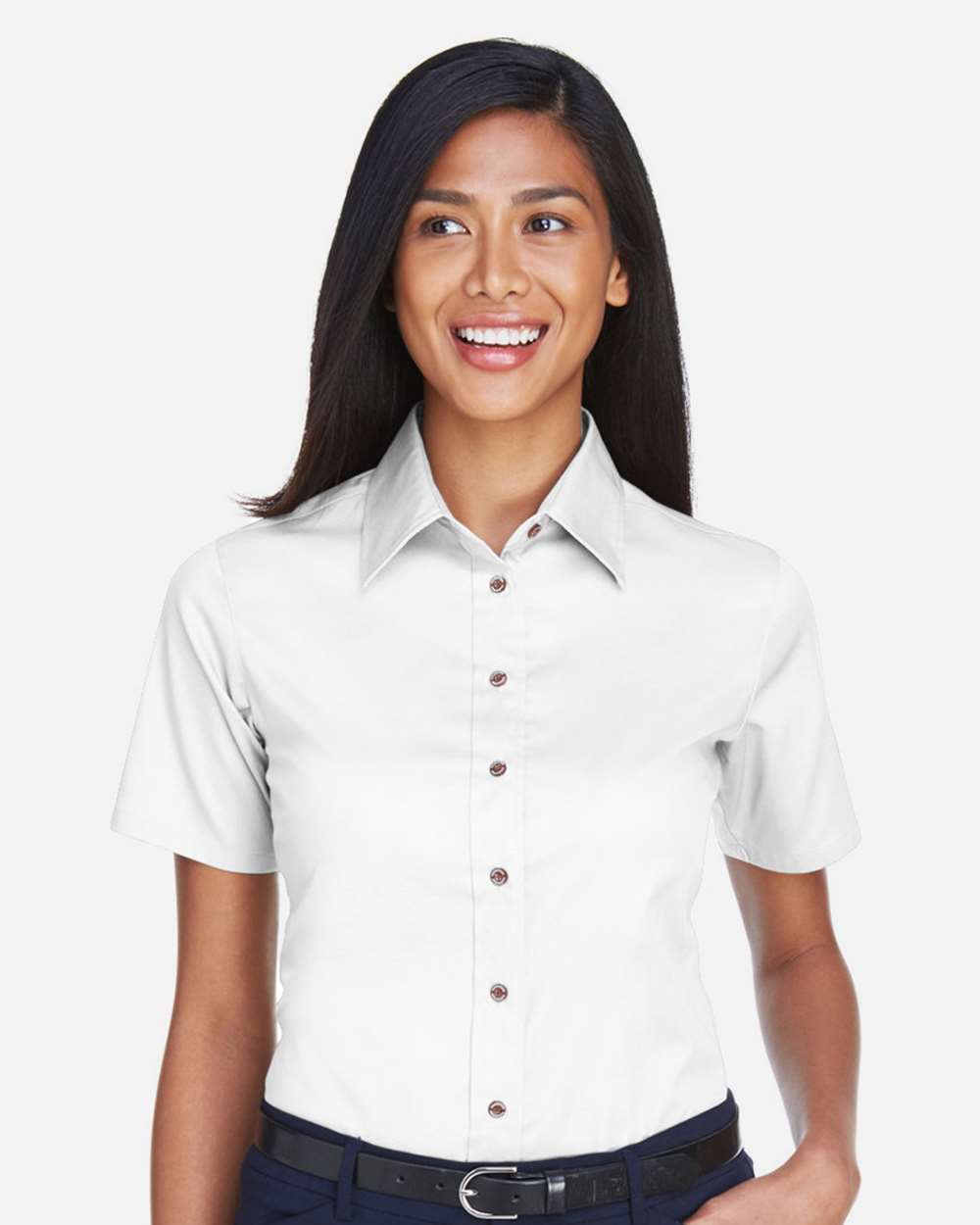 Harriton Women's Easy Blend™ Short Sleeve Twill Dress Shirt with Stain-Release