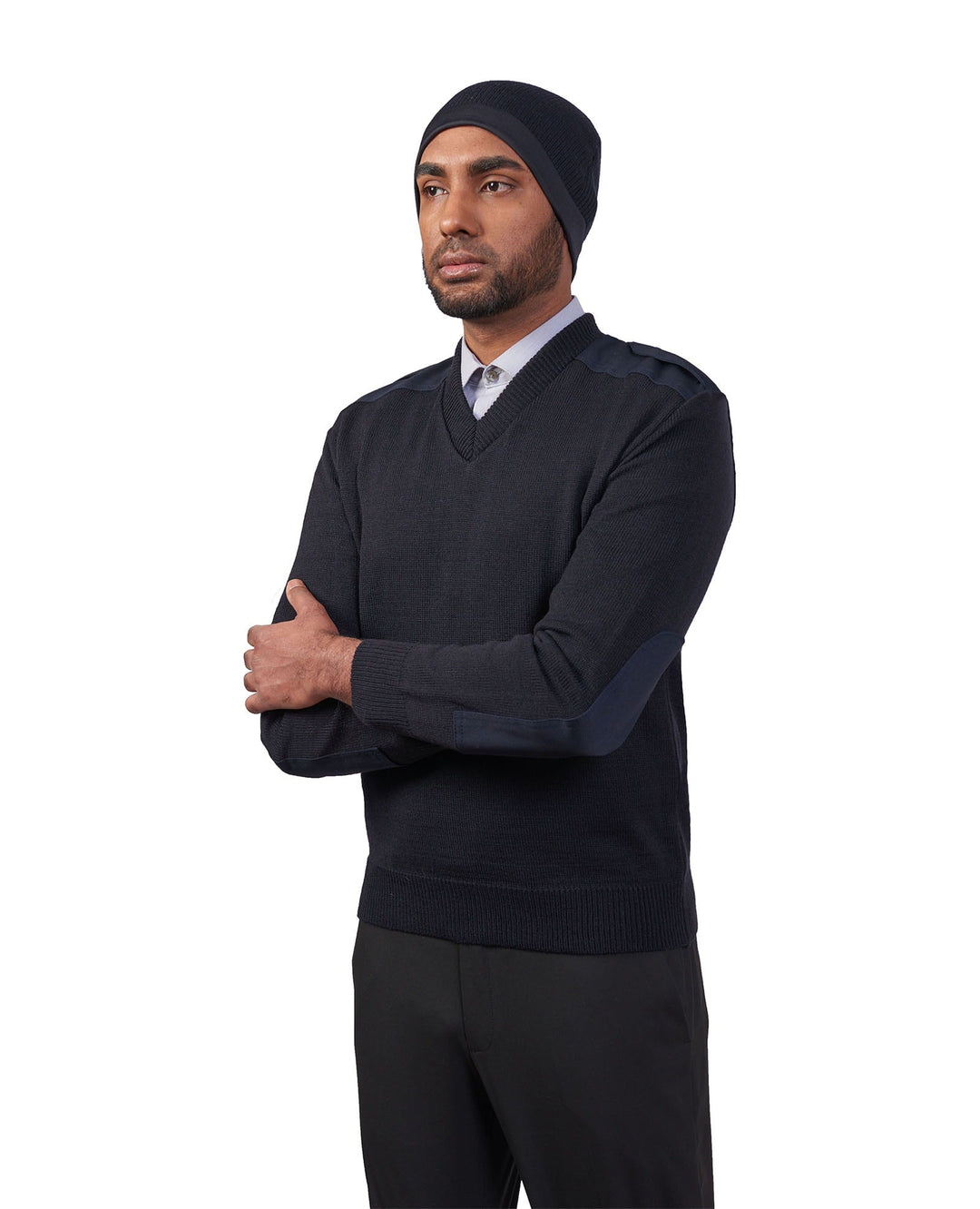 PULL MILITAIRE À COL EN V AVEC ÉPAULES