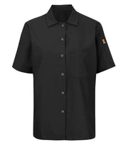 RED KAP® CHEF DESIGNS® LADIES' SHORT SLEEVE COOK SHIRT WITH OILBLOK + MIMIX™. 501X - Special Order - Feature Item