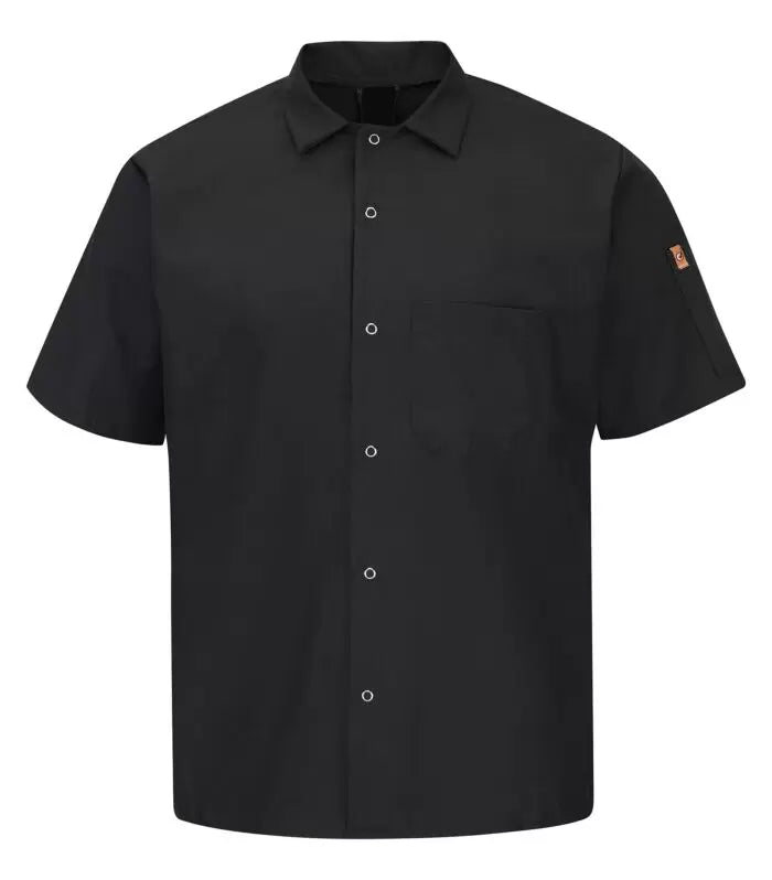 RED KAP® CHEF DESIGNS® SHORT SLEEVE COOK SHIRT WITH OILBLOK + MIMIX™. 502X - Special Order - Feature Item