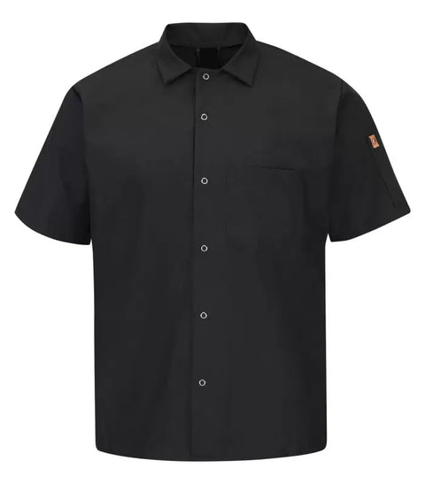 RED KAP® CHEF DESIGNS® SHORT SLEEVE COOK SHIRT WITH OILBLOK + MIMIX™. 502X - Special Order - Feature Item