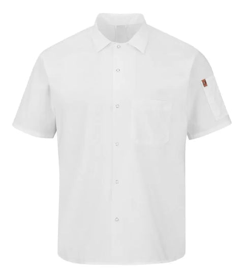 RED KAP® CHEF DESIGNS® SHORT SLEEVE COOK SHIRT WITH OILBLOK + MIMIX™. 502X - Special Order - Feature Item