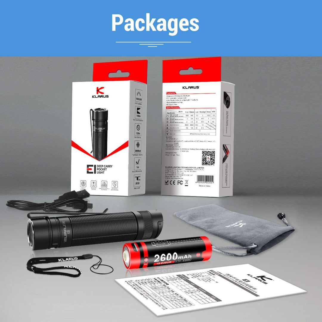 LAMPE DE POCHE E1 - 1000 LUMENS