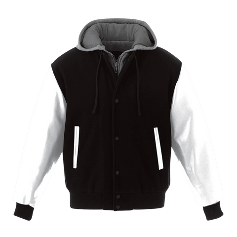 JK544 - Custom Melton and Leather Hooded Varsity Jacket