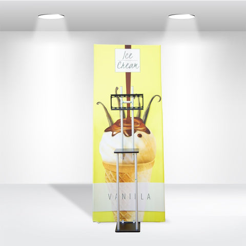 S-Shaped Banner Stand with Display Shelves
