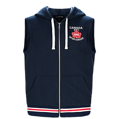 VT156 - Custom Solid vest with hood, zip front closure & striped rib knit waist band
