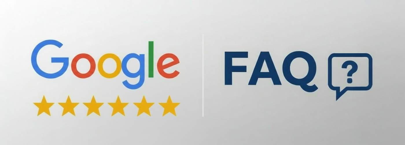 generate a logo with the real google logo for reviews and a FAQ logo