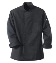 RED KAP® CHEF DESIGNS® EIGHT PEARL BUTTON BLACK CHEF COAT. KT76 - Special Order - Feature Item
